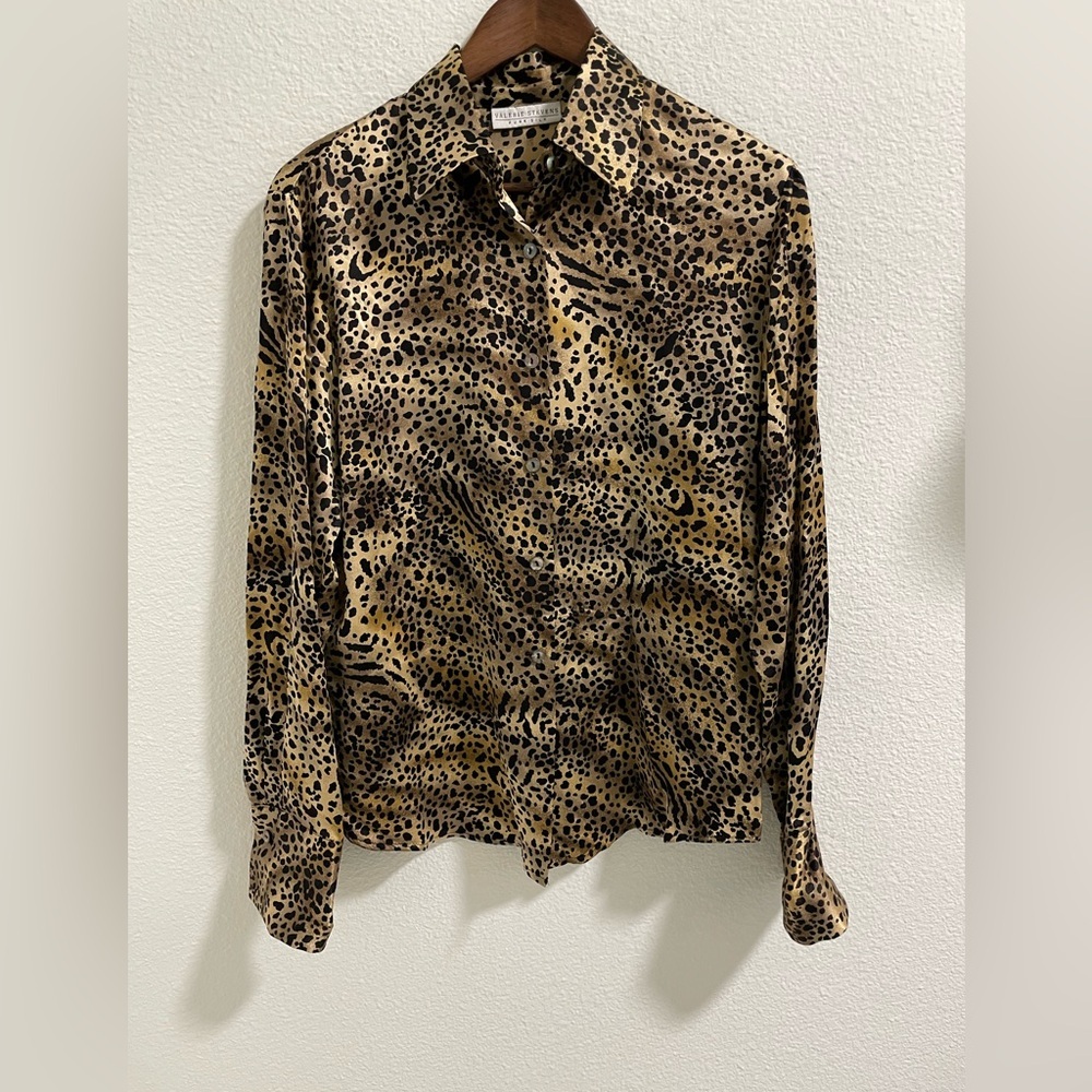 Valerie Stevens Leopard Print Silk Blouse